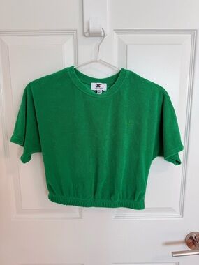 Juicy Couture Terry Cloth Crop Top Kelly Green Crown Logo Elastic Hem Size XS